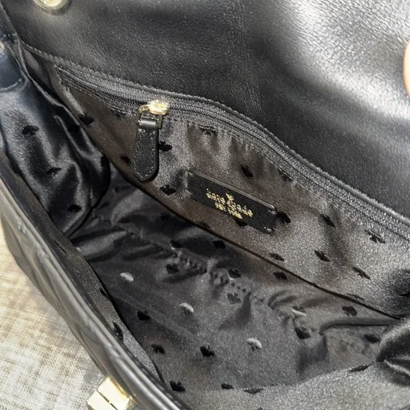 Kate Spade Bag Black Quilted Vegan Leather Gold Chain Shoulder / Crossbody - Picture 12 of 17